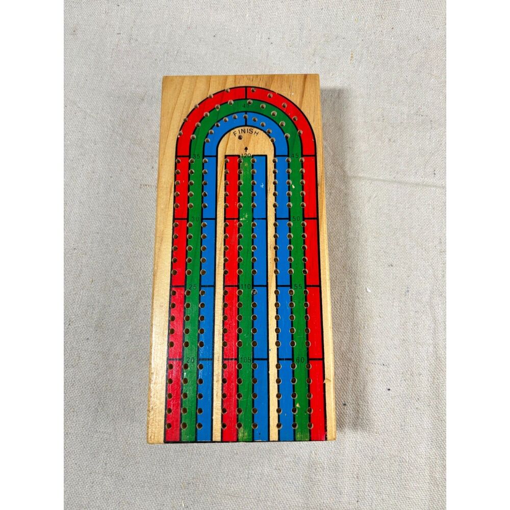Travel Cribbage Board Wooden Painted Folds Up Missing Pieces READ DESCRIPTION